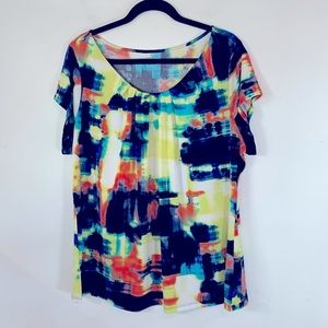 Worthington Woman Cap Sleeves Relaxed Fit Size 2X Watercolor Print Stretch Shell